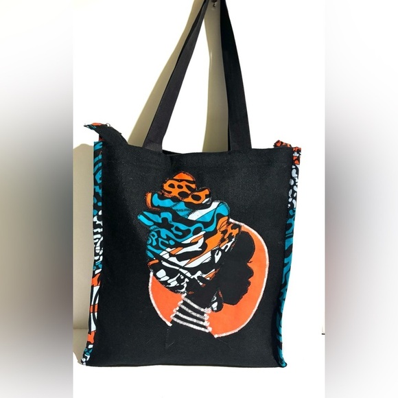Handmade Black and Orange Patterned Tote Bag